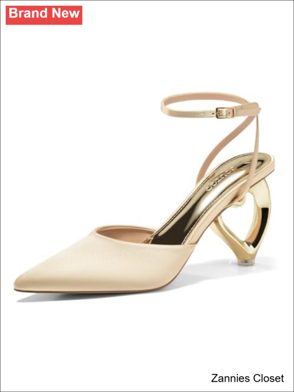 ✨ Coutgo Women's Satin Kitten Heels Pointed Toe Heart Heel Ankle Strap Pumps